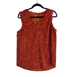 Viishow Womens Rust Orange Ditsy Floral Lace V-Neck Sleeveless Blouse Size M